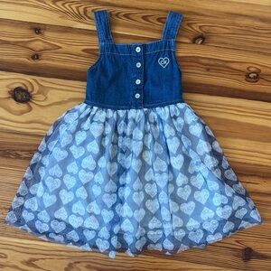EUC Calvin Klein Jeans Blue Denim Kids Dress with Heart Skirt Girls size 5